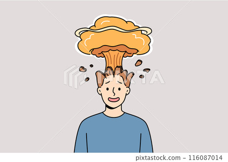 Man feels explosion in head due to brain overload with data and lack of information hygiene Man feels explosion in head due to brain overload with data and lack of information hygiene 116087014