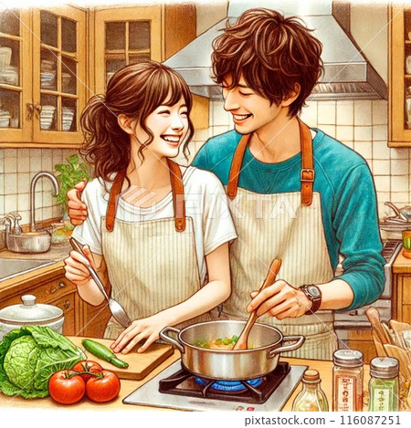 A couple cooking together 116087251