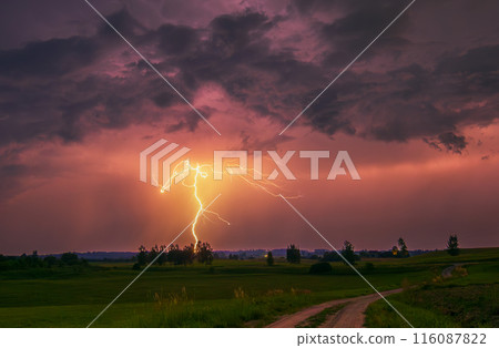 Dazzling lightning display brightening the nighttime with vibrant bolts, climate change 116087822
