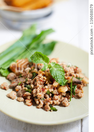 Spicy minced pork salad (Larb Moo) Spicy minced pork salad (Larb Moo) 116088079