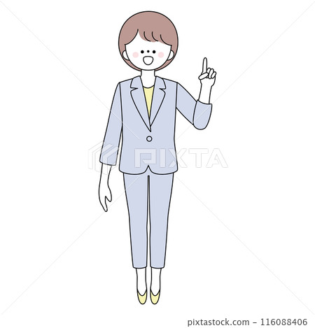 Illustration of a woman in a suit giving directions with a smile 116088406