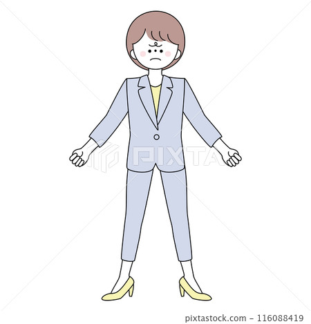 一個穿著西裝的女人炫耀她憤怒的臉的插圖 116088419