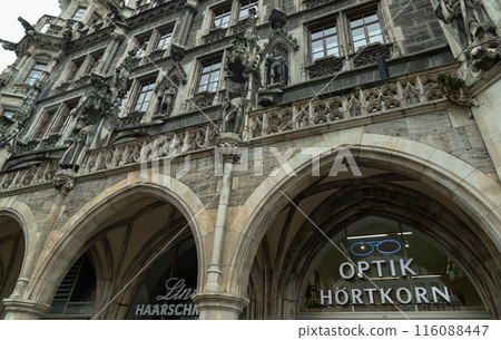 Exterior architecture design details of famous New Town Hall (Neue Rathaus). Exterior architecture design details of famous New Town Hall (Neue Rathaus). 116088447