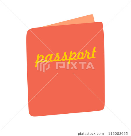 Cute cartoon style passport with Lettering. Doodle Identification Document. Flat Vector illustration Isolated on White background. International Document for Travelling, Airport control, Business. 116088635