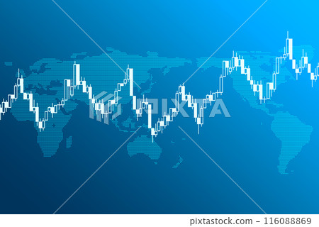 Yen dollar stock price chart background blue world dots Yen dollar stock price chart background blue world dots 116088869