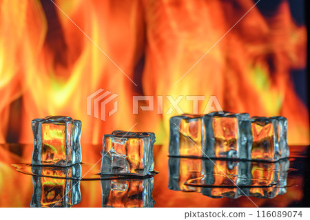 Cold blue frozen ice, melting over hot red fire. 1 Cold blue frozen ice, melting over hot red fire. 1 116089074