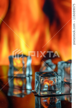 Cold blue frozen ice, melting over hot red fire. 3 116089075