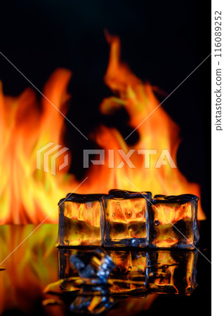 ice cubes on fire background for alcoholic cocktail 3 ice cubes on fire background for alcoholic cocktail 3 116089252
