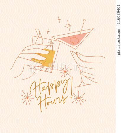 Poster happy hours in retro style beige 116089401