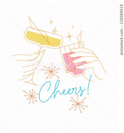 Poster with clinking glasses in retro style Poster with clinking glasses in retro style 116089418