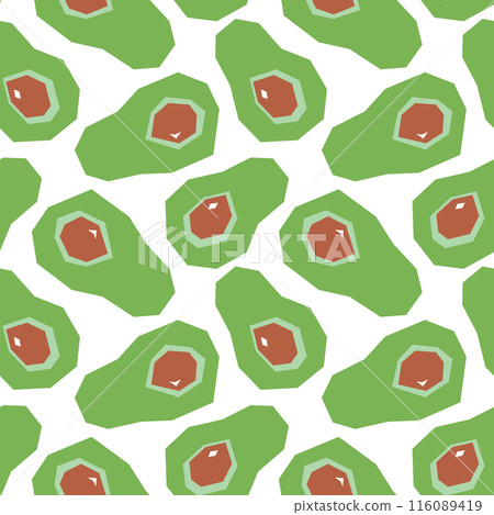 Avocado cartoon seamless pattern. Tropical fruits background isolated on white. Avocado slice geometric print for fabric, paper, design. Vector illustration 116089419