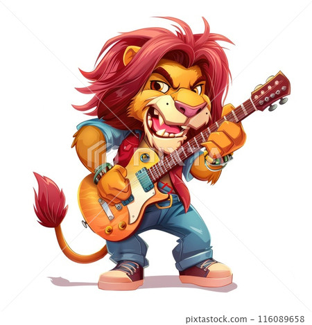 Rockstar Lion Cartoon Playing Electric Guitar with Attitude 116089658