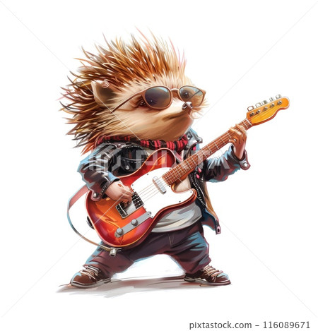 Cool Rocking Hedgehog Playing Electric Guitar with Sunglasses and Spiked Hair Cool Rocking Hedgehog Playing Electric Guitar with Sunglasses and Spiked Hair 116089671