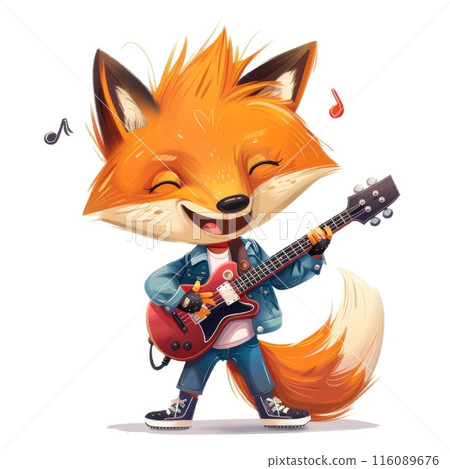 Cheerful Cartoon Fox Playing Electric Guitar with Music Notes Cheerful Cartoon Fox Playing Electric Guitar with Music Notes 116089676