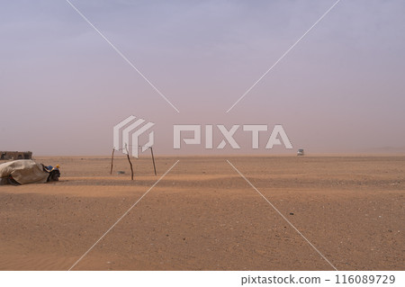 Sandstorm Haze Over Merzouga Desert, Morocco. 116089729