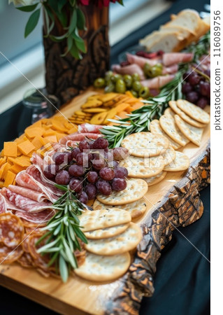 Delicious Charcuterie Board with Meats, Cheese, Olives, and Fresh Vegetables Delicious Charcuterie Board with Meats, Cheese, Olives, and Fresh Vegetables 116089756