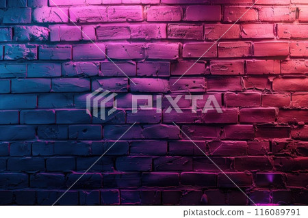 Neon Light on Textured Brick Wall - Artistic Urban Background with Glow 116089791