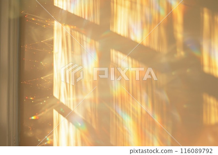 Sunlight Filtering Through Sheer White Curtains in a Serene Minimalist Room 116089792