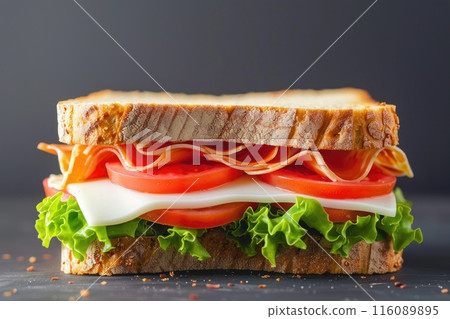 Delicious Sandwich with Crisp Bacon, Fresh Lettuce, and Tomato on Rustic Bread 116089895