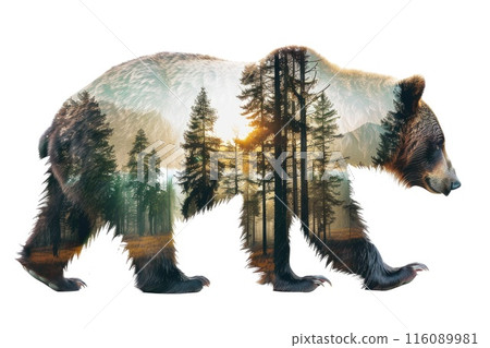 Majestic Forest Bear Double Exposure Artwork 116089981