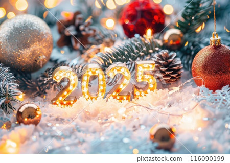 Festive New Year 2025 Celebration with Sparkling Decorations Festive New Year 2025 Celebration with Sparkling Decorations 116090199