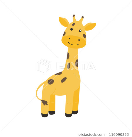 A wild animal. Cute giraffe isolated on a white background. Flat vector illustrations for children. 116090233