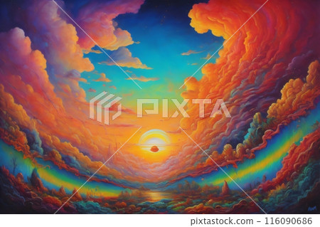 abstract array of colors and textures from surreal sunrise or sunset, suggesting themes of landscape painting, creativity, and artistic imagination. Created with generative AI tools abstract array of colors and textures from surreal sunrise or sunset, suggesting themes of landscape painting, creativity, and artistic imagination. Created with generative AI tools 116090686