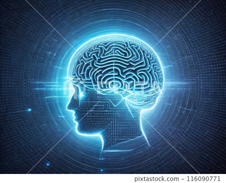 human head outlines, abstract patterns, indicative of modern technology, digital upheaval, scientific reasoning, and technology science. Created with generative AI tools 116090771