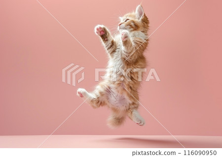 American Curl cat Jumping and remaining in mid-air, studio lighting, isolated on pastel background, stock photographic style American Curl cat Jumping and remaining in mid-air, studio lighting, isolated on pastel background, stock photographic style 116090950