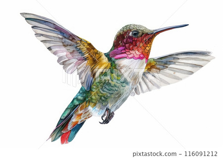 Annas hummingbird, Pastel-colored, in hand-drawn style, watercolor, isolated on white background Annas hummingbird, Pastel-colored, in hand-drawn style, watercolor, isolated on white background 116091212
