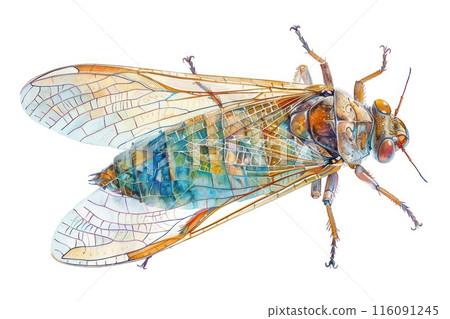 Cicada,  Pastel-colored, in hand-drawn style, watercolor, isolated on white background 116091245