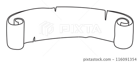 Vector ancient papyrus ribbon. Hand drawn illustration of Scroll. Drawing of vintage empty manuscript for text. Template with retro banner in linear style painted by black inks. Rolled paper. Vector ancient papyrus ribbon. Hand drawn illustration of Scroll. Drawing of vintage empty manuscript for text. Template with retro banner in linear style painted by black inks. Rolled paper. 116091354