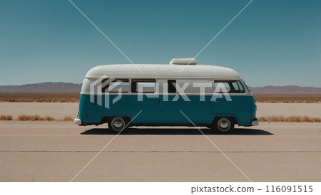 retro van stands on an empty road 116091515