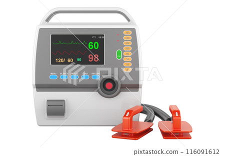 Automated external defibrillator, automatic electronic defibrillator AED, 3D rendering 116091612