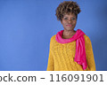 Woman in Yellow Sweater and Pink Scarf 116091901