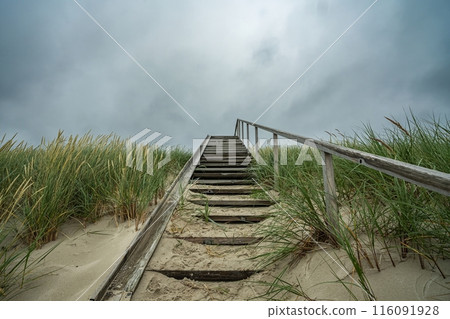 Wooden Staircase Leading to Sandy Dunes Wooden Staircase Leading to Sandy Dunes 116091928