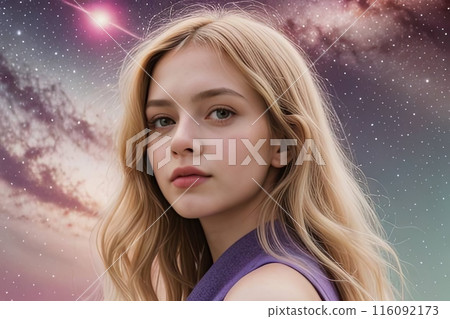 A womans face with a starry sky in the background 116092173