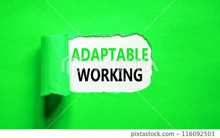 Adaptable working symbol. Concept words Adaptable working on beautiful white paper. Beautiful green paper background. Business Adaptable working concept. Copy space. Adaptable working symbol. Concept words Adaptable working on beautiful white paper. Beautiful green paper background. Business Adaptable working concept. Copy space. 116092503