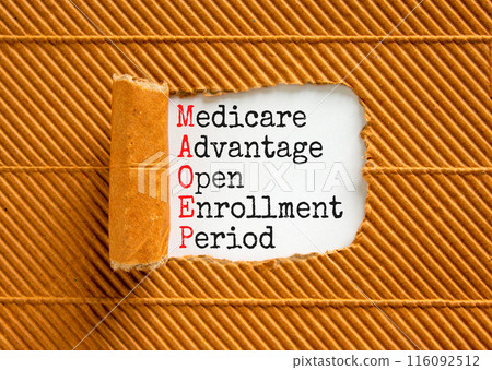 MAOEP symbol. Concept words MAOEP medicare advantage open enrollment period on white paper. Beautiful brown background. Medical MAOEP medicare advantage open enrollment period concept. Copy space. MAOEP symbol. Concept words MAOEP medicare advantage open enrollment period on white paper. Beautiful brown background. Medical MAOEP medicare advantage open enrollment period concept. Copy space. 116092512