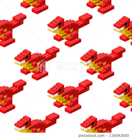 Red T-Rex pattern in isometry. Vector 116092680