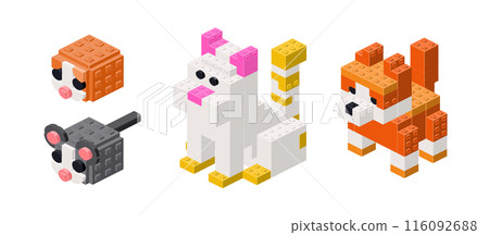 Set of pets in isometry from cubes. Vector 116092688