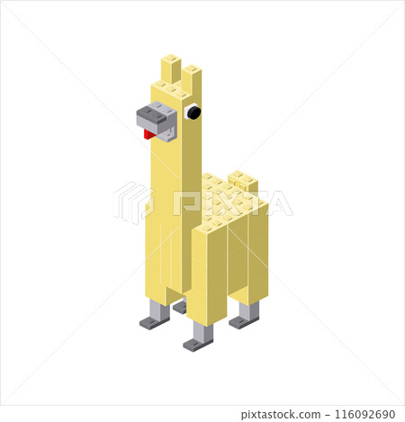Lama in isometry made from cubes. Vector 116092690