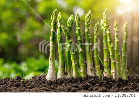Organic farming asparagus in soil. Organic farming asparagus in soil. 116092701