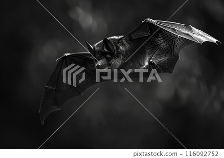 Flying bat with intense gaze in the dark 116092752