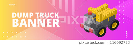 Horizontal banner with dump truck. Vector 116092753