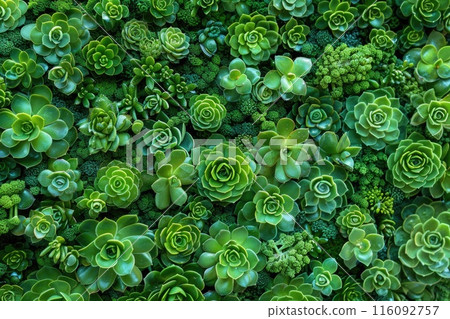 Collection of small decorative succulents, top view. 116092757