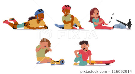 Children Experiencing Injuries From Accidents Involving Rollerblades, Skateboards, Scooters And Hoverboards Vector Image Children Experiencing Injuries From Accidents Involving Rollerblades, Skateboards, Scooters And Hoverboards Vector Image 116092914