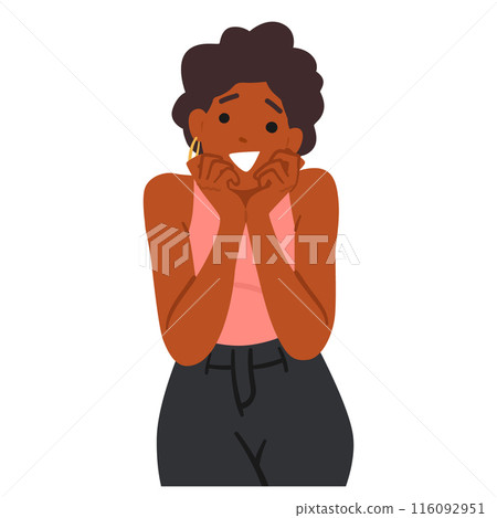 Cartoon African American Female Character Displaying An Excited And Surprised Expression, Colorful Vector Illustration Cartoon African American Female Character Displaying An Excited And Surprised Expression, Colorful Vector Illustration 116092951