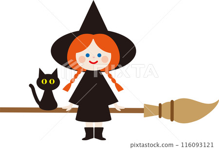 Cute witch on a broomstick and a black cat 116093121