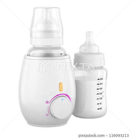 Baby Bottle Warmer with baby bottles full of milk, 3D rendering Baby Bottle Warmer with baby bottles full of milk, 3D rendering 116093213